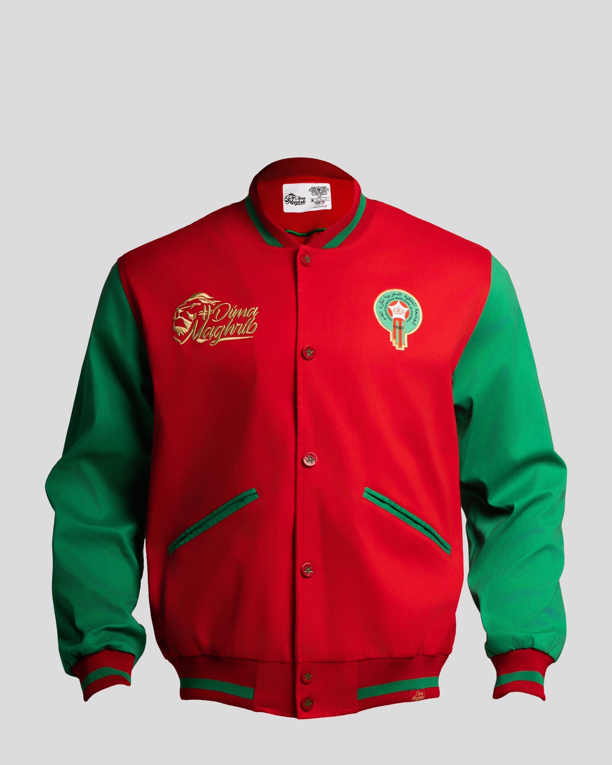 Red and Green Varsity Jacket Dima Maghrib